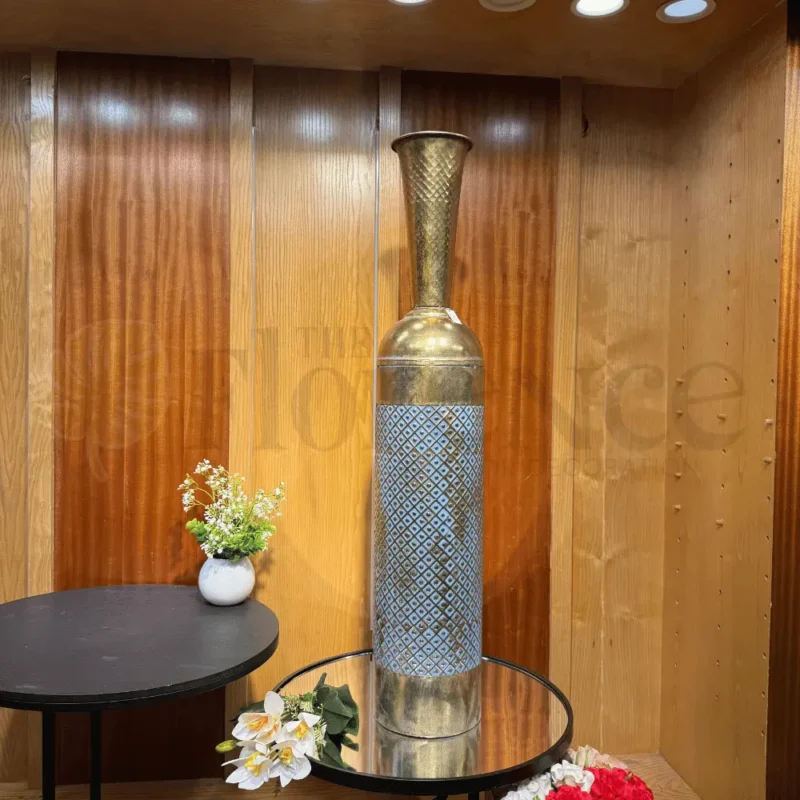 Imported J-Star Antique Blue & Gold Metal Vase – 3.25Ft