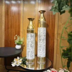 Imported J-Star Antique White & Gold Metal Vase Set – (2.5 & 3)Ft