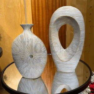 Imported Oval & Bottle-Shaped White & Gold Fiber Vase Set – (1 & 1.5)Ft