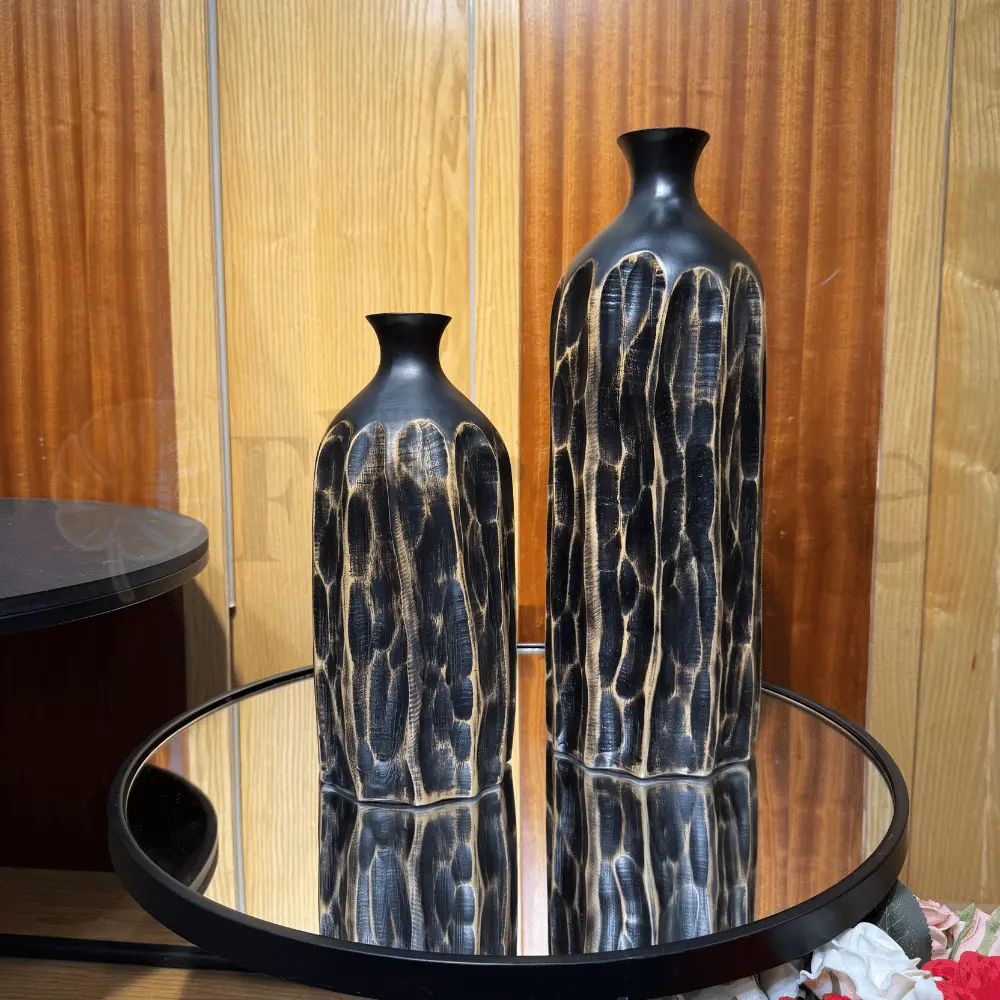 Imported Black & Gold Fiber Vase Set – (1.16 & 1.6)Ft