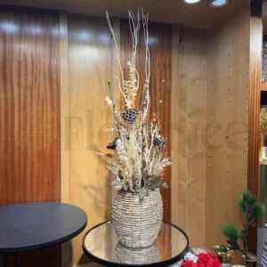 Dry Floral Arrangement with Cane Basket – 4Ft